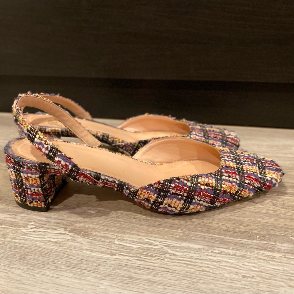 J.Crew Block Heel Slingback Pumps in Tweed Size 8.5